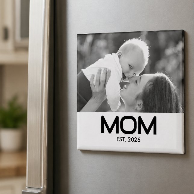 Aimant Cadeau Photo Noir Blanc Maman Établie  (Créateur téléchargé)