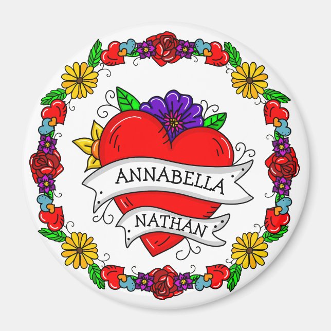 Aimant Cadeau romantique à deux | Art du style tatouage (Devant)