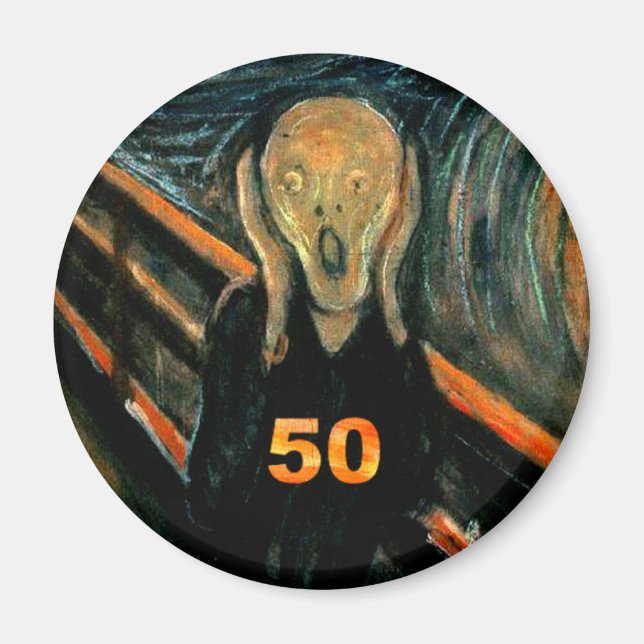 Aimant Cadeaux 50e Anniversaire, Le cri 50! (Devant)