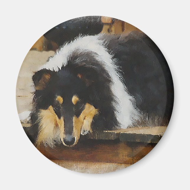 Aimant Cadeaux Collier Tri-Color Rough Collie (Devant)