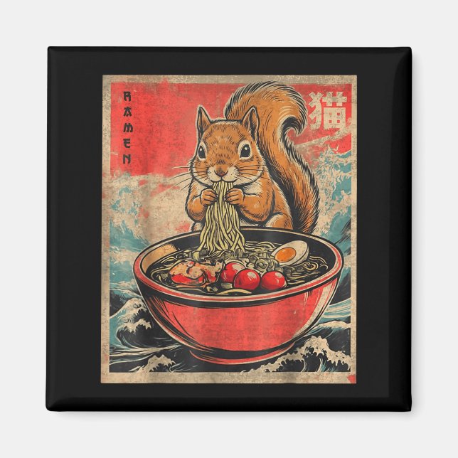 Aimant Cadeaux d'animé de ramen mangeant un écureuil kawa (Devant)