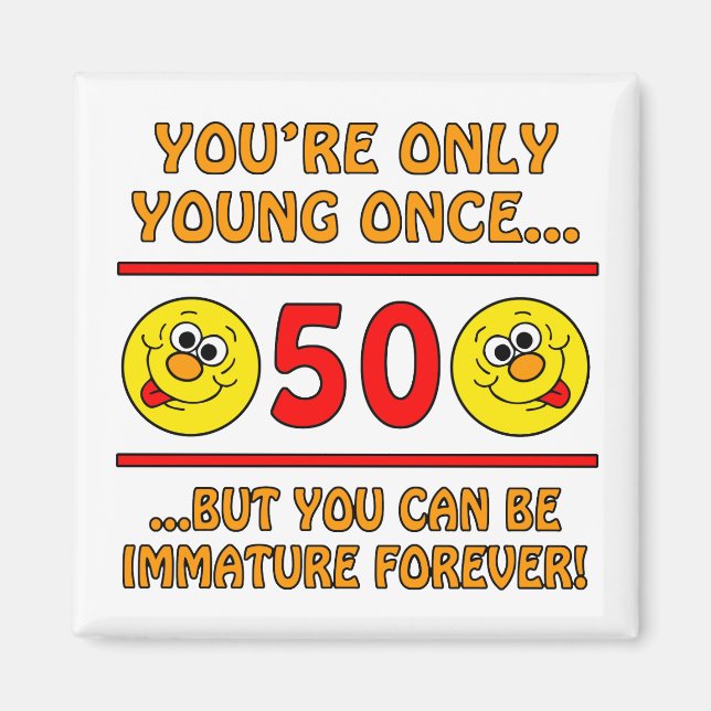 Aimant Cadeaux de bagage immatures de 50e anniversaire (Devant)