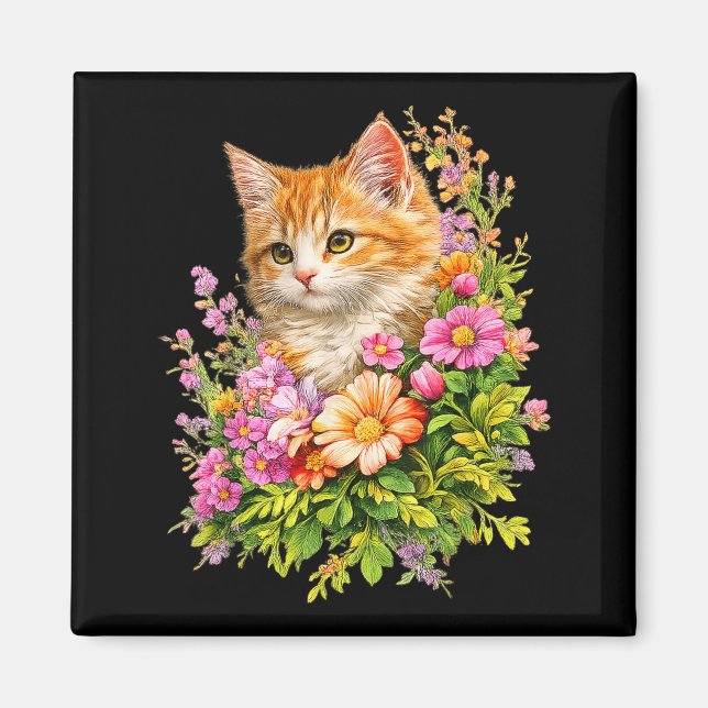 Aimant Cadeaux de chat de fleurs de jardin de chaton flor (Devant)
