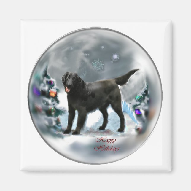Aimant Cadeaux de Noël Retriever à revêtement plat (Devant)