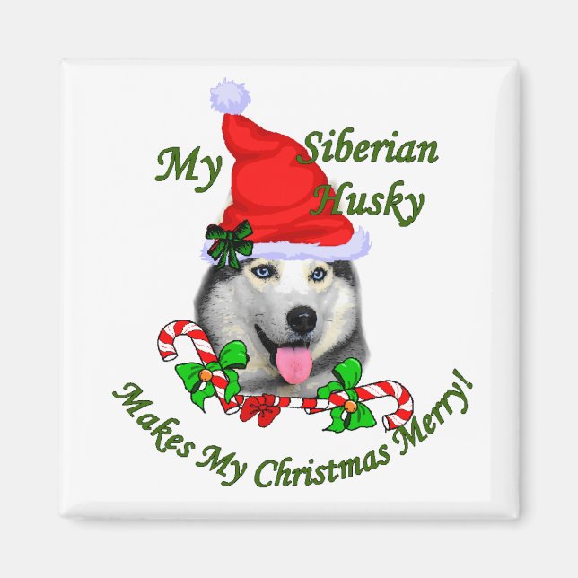 Aimant Cadeaux de Noël Sibériens Husky (Devant)