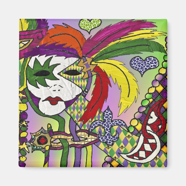 Aimant Cadeaux de vêtements de masques à plumes de Mardi  (Devant)