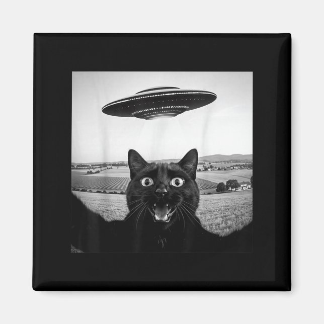 Aimant Cadeaux drôles de chat noir selfie ufo alien pour  (Devant)