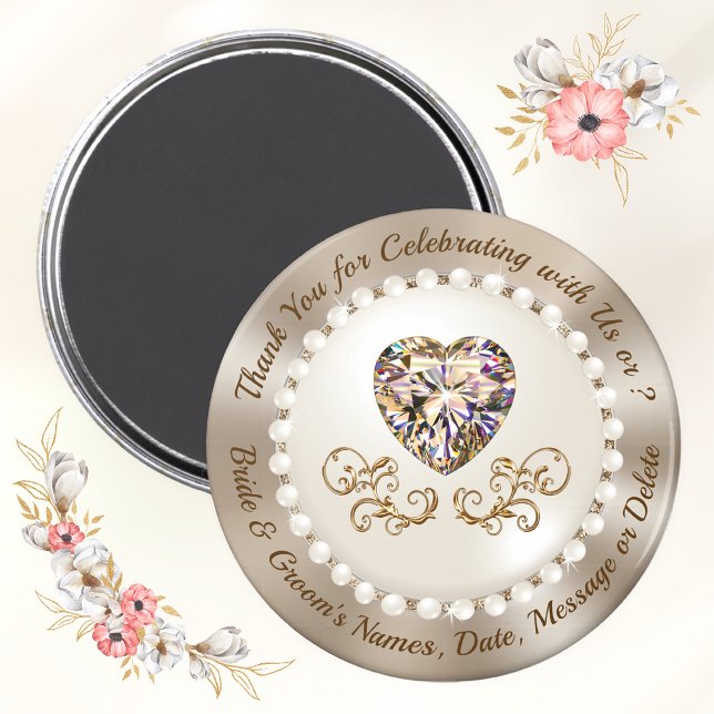 Aimant Cadeaux Merci bon marché pour les clients Mariages (Inexpensive wedding party favors. Taupe wedding colors. Heart favors. Personalized Wedding Magnets.)