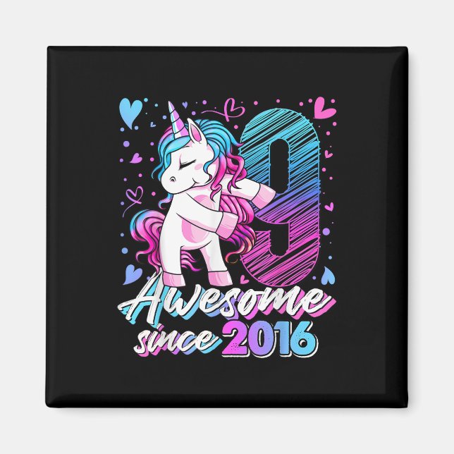 Aimant Cadeaux Unicorne 9 Ans Pour Filles 9e Anniversaire (Devant)