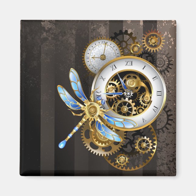 Aimant Cadran Steampunk avec libellule (Devant)