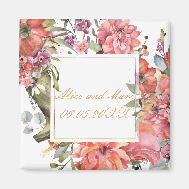 Aimant Cadre à fleurs roses PERSONNALISER (Devant)