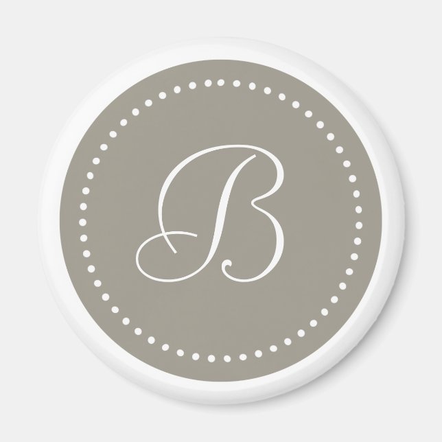 Aimant Cadre Aluminium Rond Monogrammé/ Bordure à Points  (Devant)