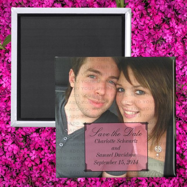 Aimant Cadre Art déco rose Enregistrer l'aimant Date (Pink Art Deco Frame Save the Date Magnet)