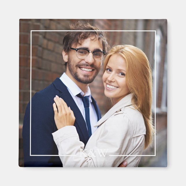 Aimant Cadre Carré moderne Monogramme Photo (Devant)