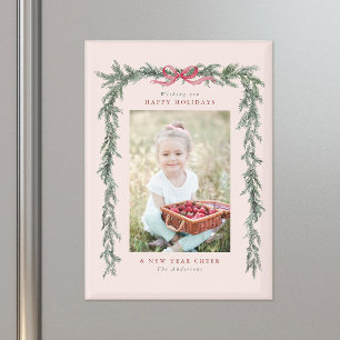 Aimant Cadre de branche de pin Photo Rose Blush Noël