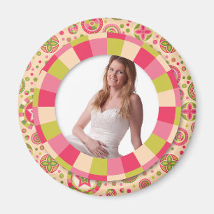 Aimant Cadre de cercle d'amusement - feuille rose sur le