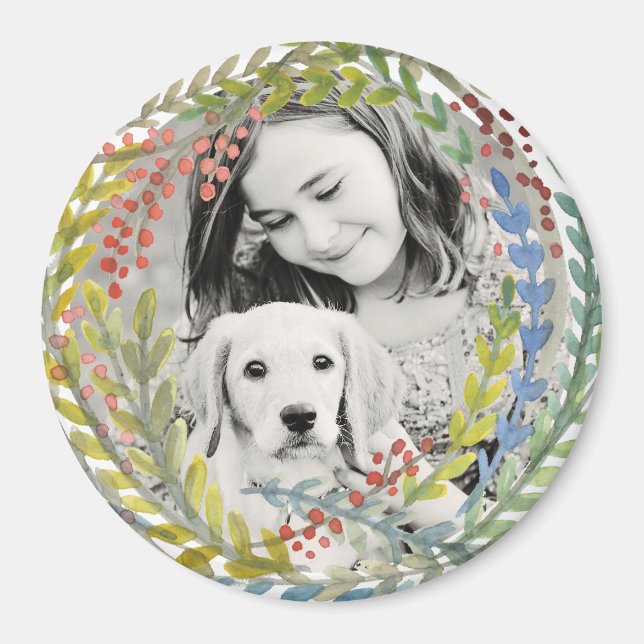 Aimant Cadre de couronnes de vacances de couleur aquarell (Devant)