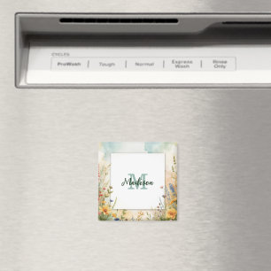 Aimant Cadre de monogramme de fleur sauvage de fleur de p