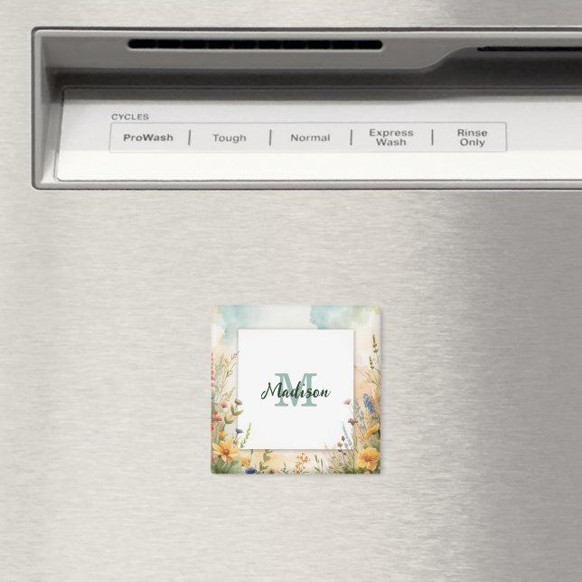 Aimant Cadre de monogramme de fleur sauvage de fleur de p (In Situ (Lave-vaisselle))