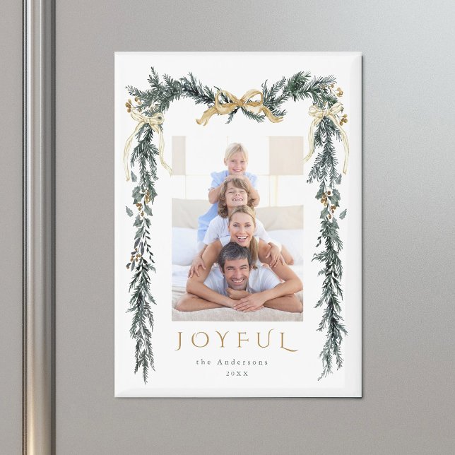 Aimant Cadre de Noël vert et or Photo Fête Joyeuse (Créateur téléchargé)