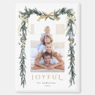 Aimant Cadre de Noël Vert & Or Photo Holiday Joyeux