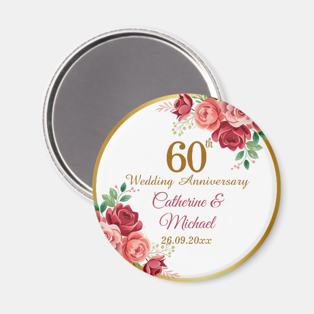Aimant Cadre doré pour 60e anniversaire de mariage avec f (Recto/Verso)