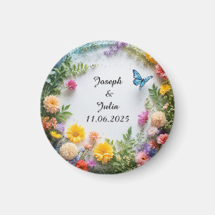 Aimant Cadre floral coloré avec papillon bleu