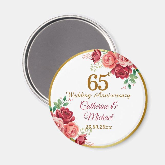 Aimant Cadre floral doré pour les 65 ans de mariage (Recto/Verso)