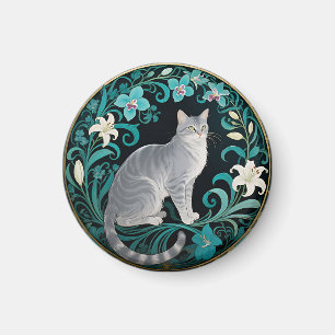 Aimant Cadre floral orné chat gris