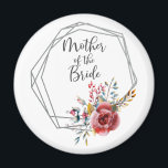 Aimant Cadre géométrique floue Mère de la mariée ronde<br><div class="desc">Cet aimant rond présente un accent floral roux avec un cadre géométrique moderne et "Mère de la Mariée" en écriture élégante. Un joli gardien ou une faveur pour le jour de mariage,  une douche nuptiale ou un sac de bienvenue. Coordonnées avec la collection de Mariages florale de Blush.</div>