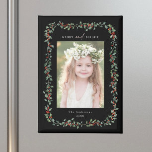 Aimant Cadre Holly Berry Merry & Bright Photo Black