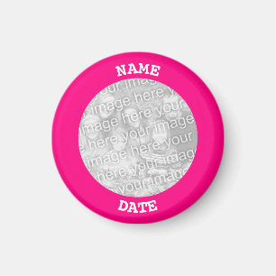 Aimant Cadre photo rond personnalisé rose chaud