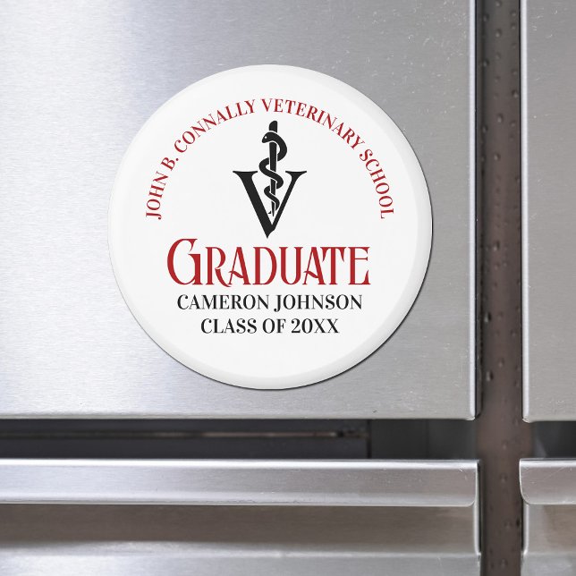 Aimant Caduceus vétérinaire Custom Red Black Graduation (Créateur téléchargé)