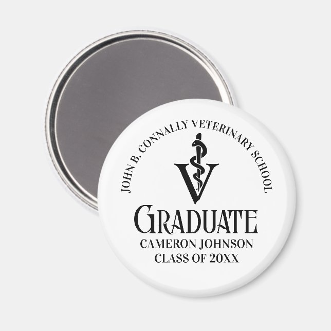 Aimant Caduceus vétérinaire Customisé noir Graduation (Recto/Verso)