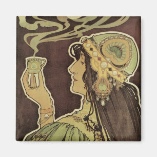 Aimant Café Art Nouveau vintage Rajah, Femme au café