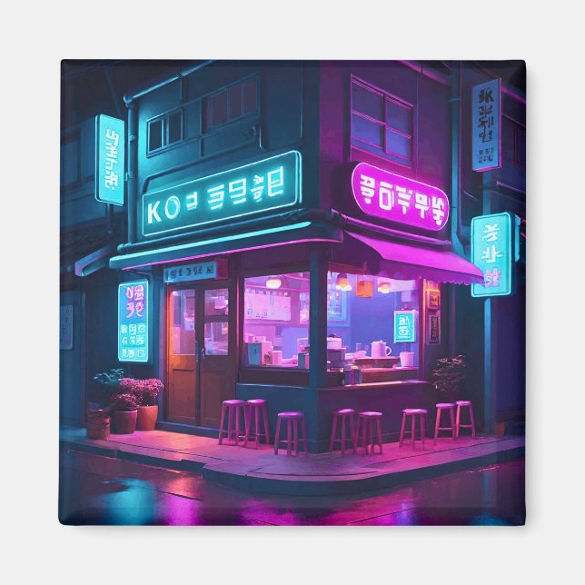 Aimant Café Coréen Neon LoFi Art (Devant)