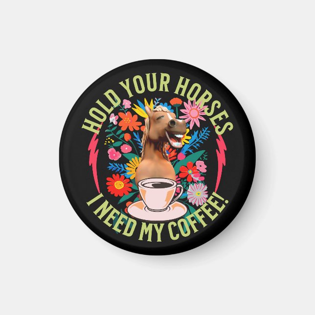 Aimant Café drôle de cheval amateur d'humour (Devant)