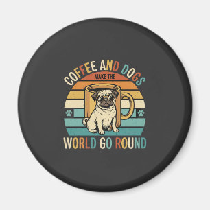 Aimant Café et chiens Pug Rétro amateur