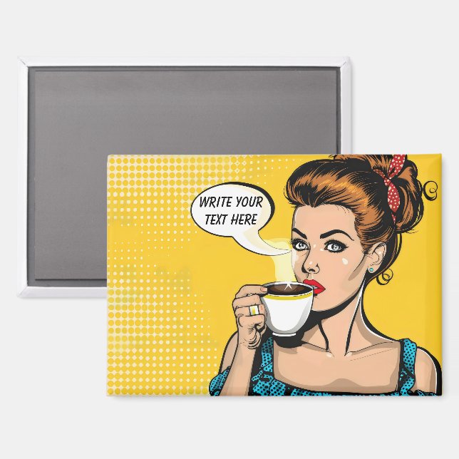 Aimant Café femme rétro personnalisable (Recto/Verso)