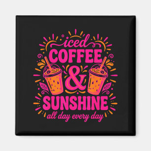 Aimant Café glacé rétro & soleil drôle d'été