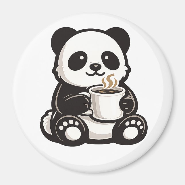 Aimant Café Panda Mignon – Panda Kawaii Tenant un Café  (Devant)