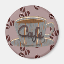 Aimant Café Tasse de Café et Grains de Café