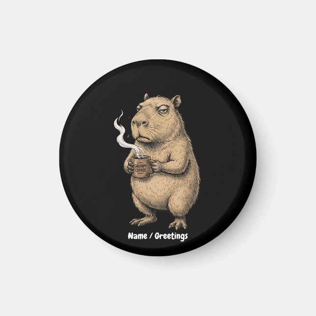 Aimant Cafetière grumpy Capybara croquis à l'encre vintag (Devant)
