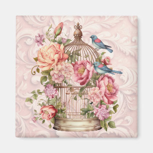 Aimant Cage à oiseaux floral aquarelle vintage romantique