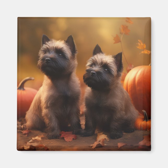 Aimant Cairn Terrier Chiot Automne Citrouille de plaisir (Devant)