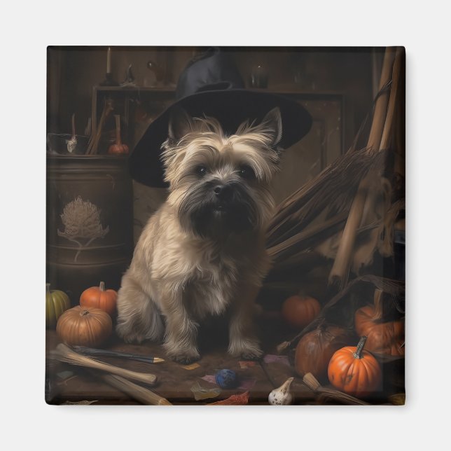 Aimant Cairn Terrier Citrouilles Halloween effroi (Devant)