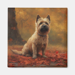 Aimant Cairn Terrier dans les feuilles d'automne tombent 