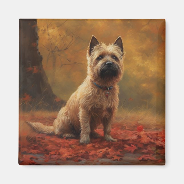 Aimant Cairn Terrier dans les feuilles d'automne tombent  (Devant)