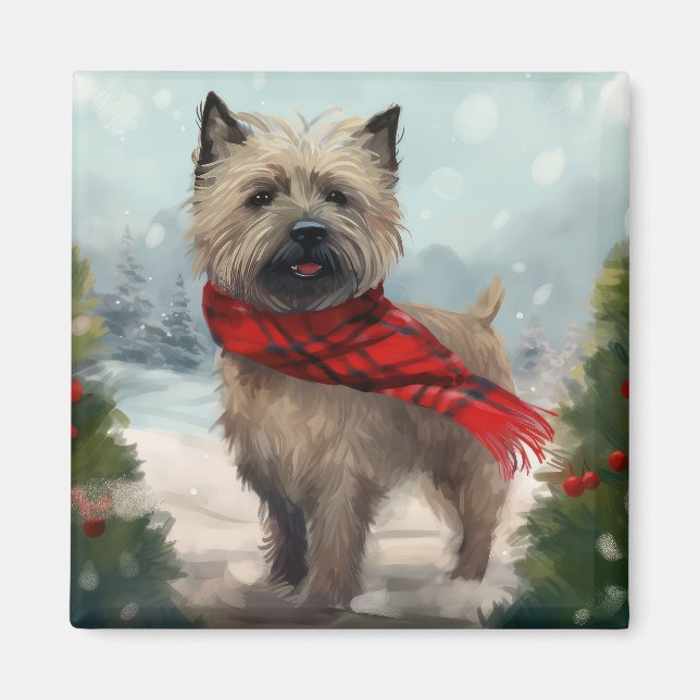Aimant Cairn Terrier Dog dans Noël de neige (Devant)