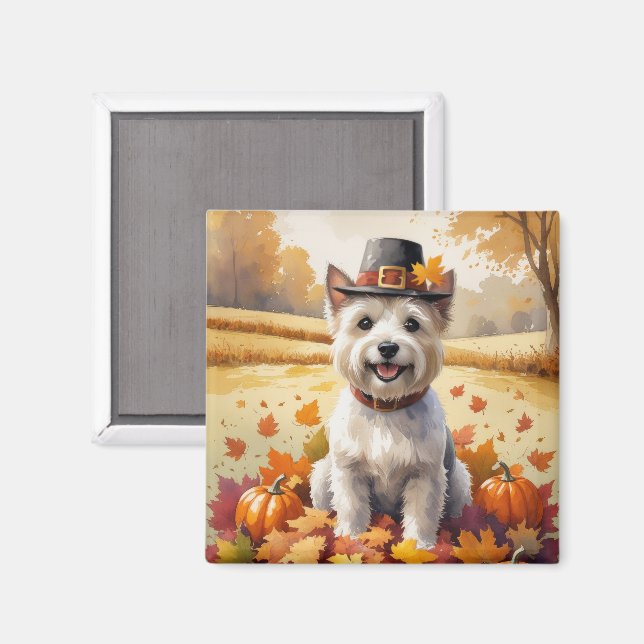 Aimant Cairn Terrier En Automne Quitte L'Art Thanksgiving (Recto/Verso)